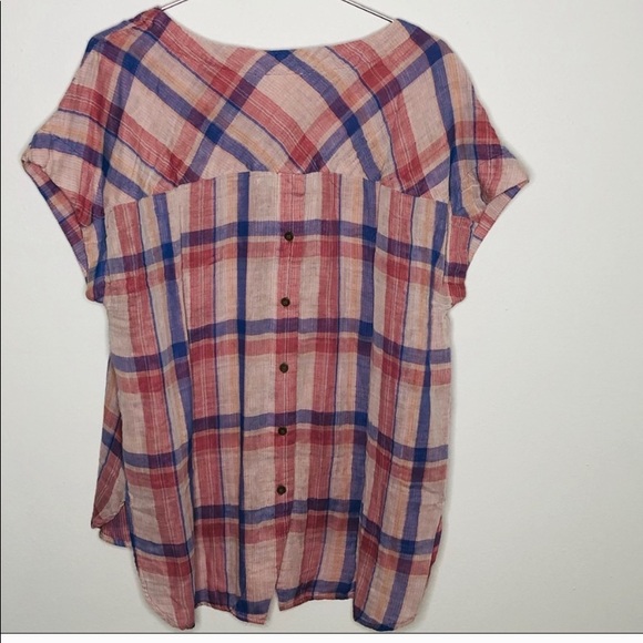 Perch Plaid Pink Blue yellow plaid Top - Picture 5 of 5